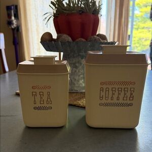 Vintage Lustro Ware Tea and Coffee-Style Storage Canisters - Cream with Brown
